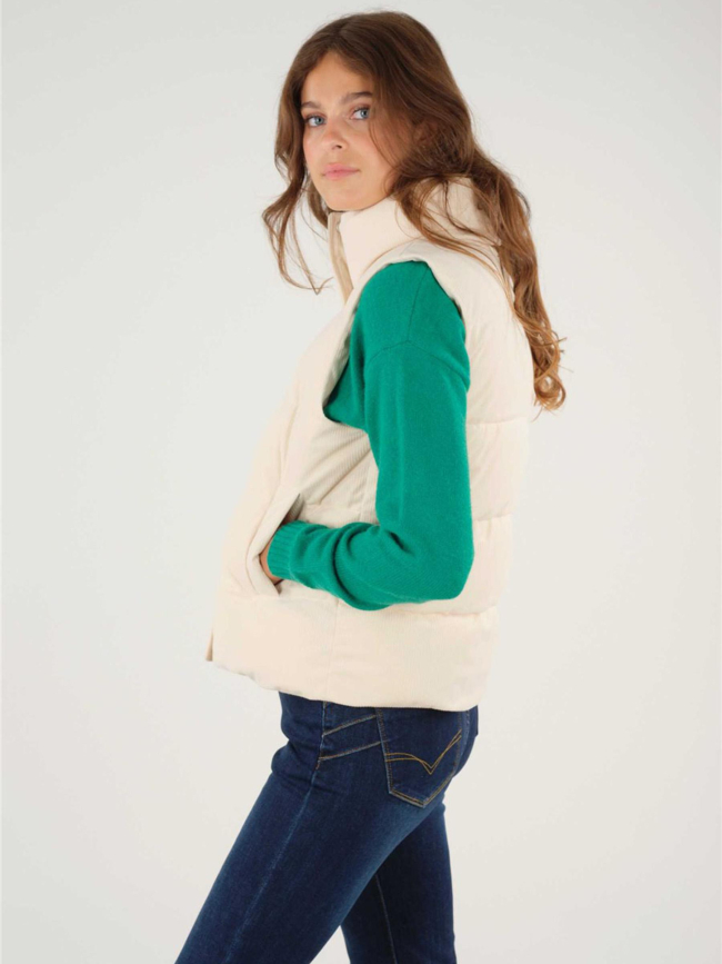 Doudoune sans manche velours rayia beige femme - Deeluxe