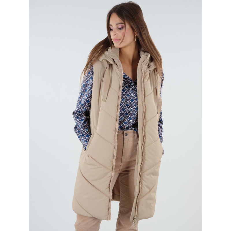 Doudoune sans manche longue aninata beige femme - Deeluxe
