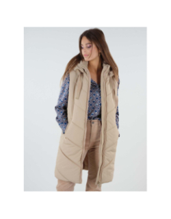 Doudoune sans manche longue aninata beige femme - Deeluxe