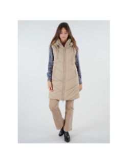 Doudoune sans manche longue aninata beige femme - Deeluxe