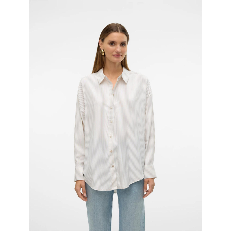 Chemise rayée oversize nora beige femme - Vero Moda