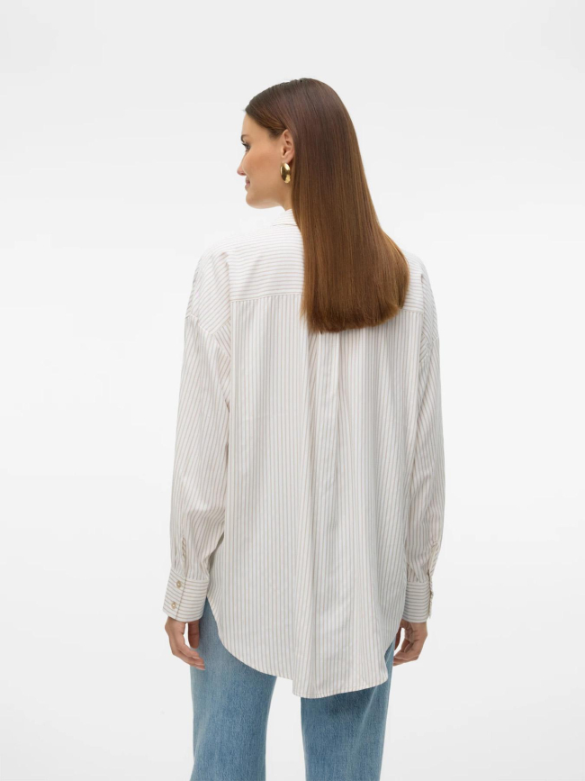 Chemise rayée oversize nora beige femme - Vero Moda