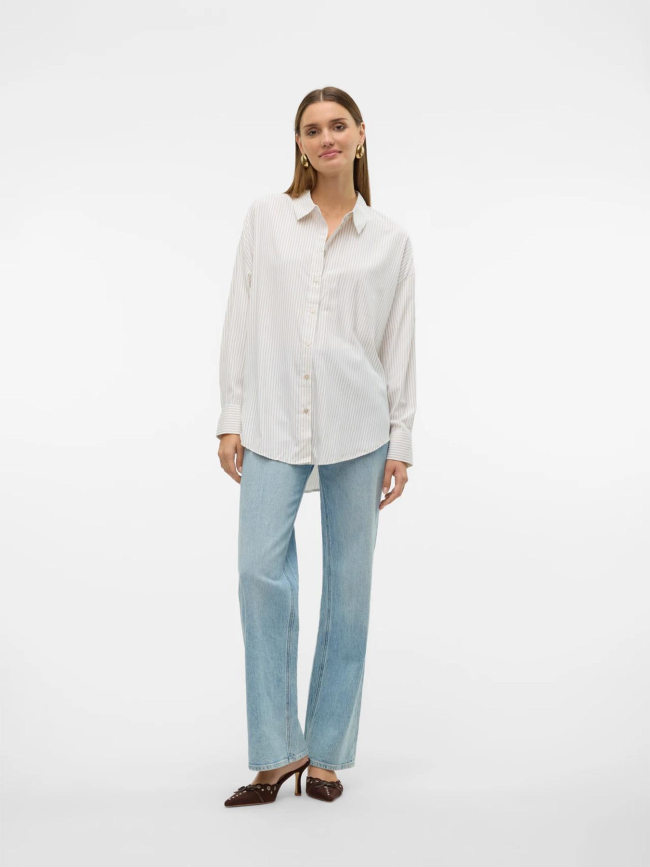 Chemise rayée oversize nora beige femme - Vero Moda