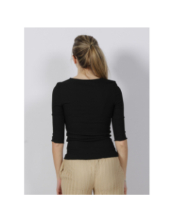 Top manches 3/4 col dentelle côtelé noir femme - Salsa