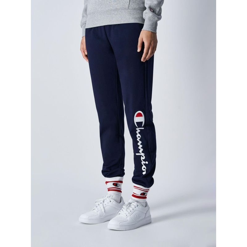 Pantalon de Jogging rib cuff logo blanc brodé bleu marine femme - Champion