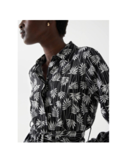 Robe chemise ceinture feuillage blanc noir femme - Salsa