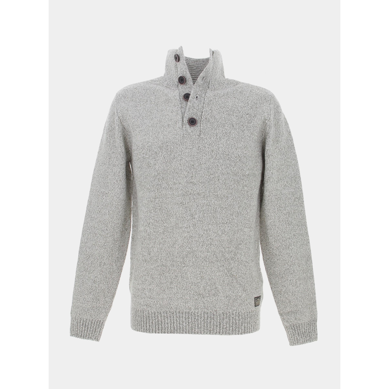 Pull col boutonné chiné gris homme - Petrol Industries