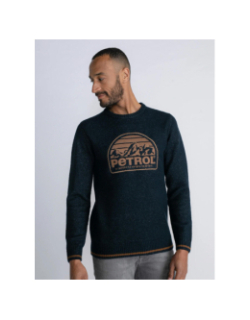 Pull col rond logo brodé marron bleu homme - Petrol Industries