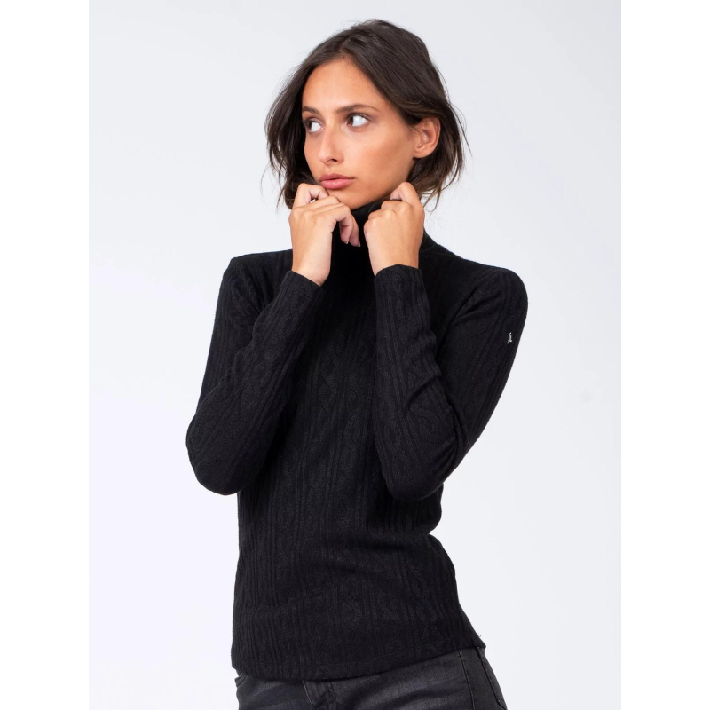 Pull fin en maille col montant davein noir femme - Sun Valley