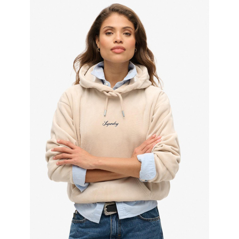Sweat à capuche en velours country club beige femme - Superdry
