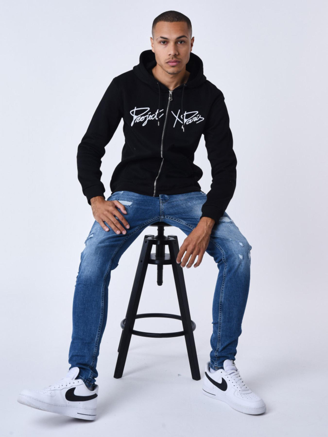 Sweat zippé à capuche logo brodé noir homme - Project X Paris