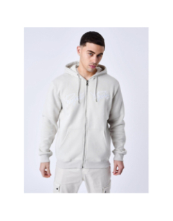Sweat zippé à capuche logo brodé beige homme - Project X Paris