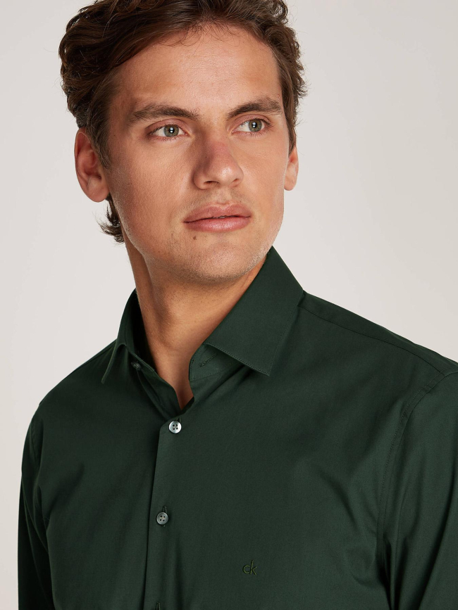 Chemise de soirée slim en popeline vert homme - Calvin Klein