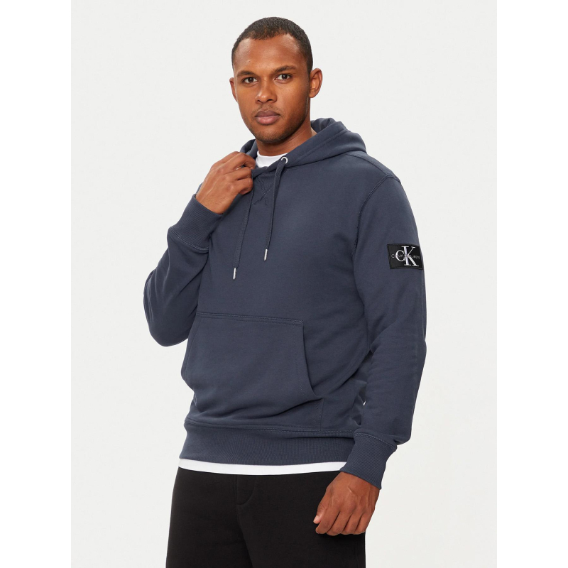 Sweat à capuche badge hoodie bleu marine homme - Calvin Klein Jeans
