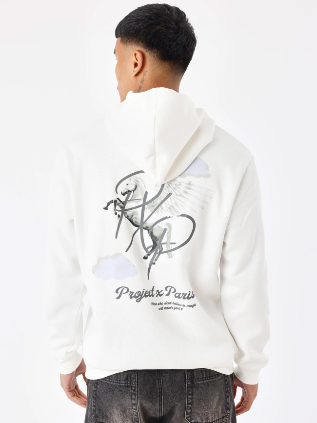 Sweat à capuche cheval pégase blanc homme - Project X Paris