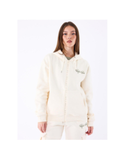 Sweat à capuche zippé logo brodé beige femme - Project X Paris