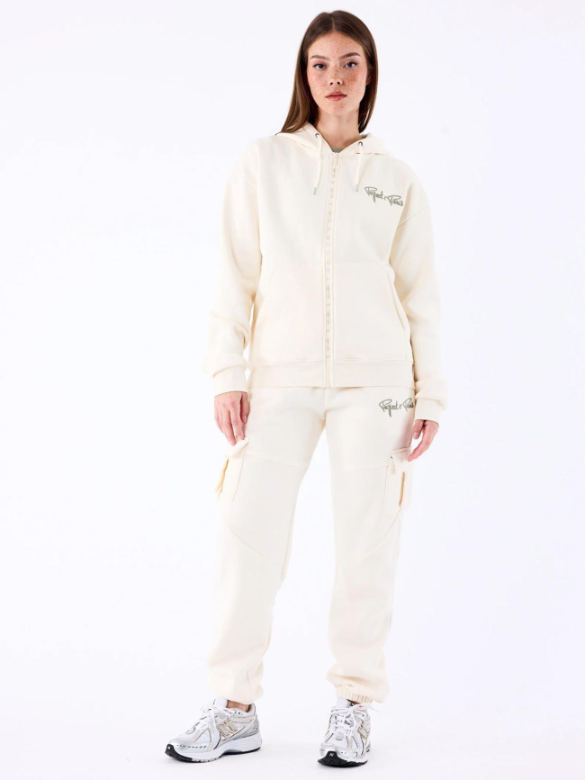 Sweat à capuche zippé logo brodé beige femme - Project X Paris