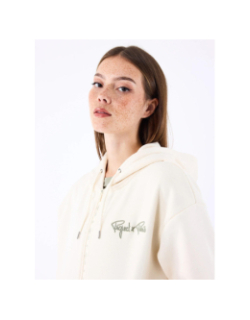 Sweat à capuche zippé logo brodé beige femme - Project X Paris