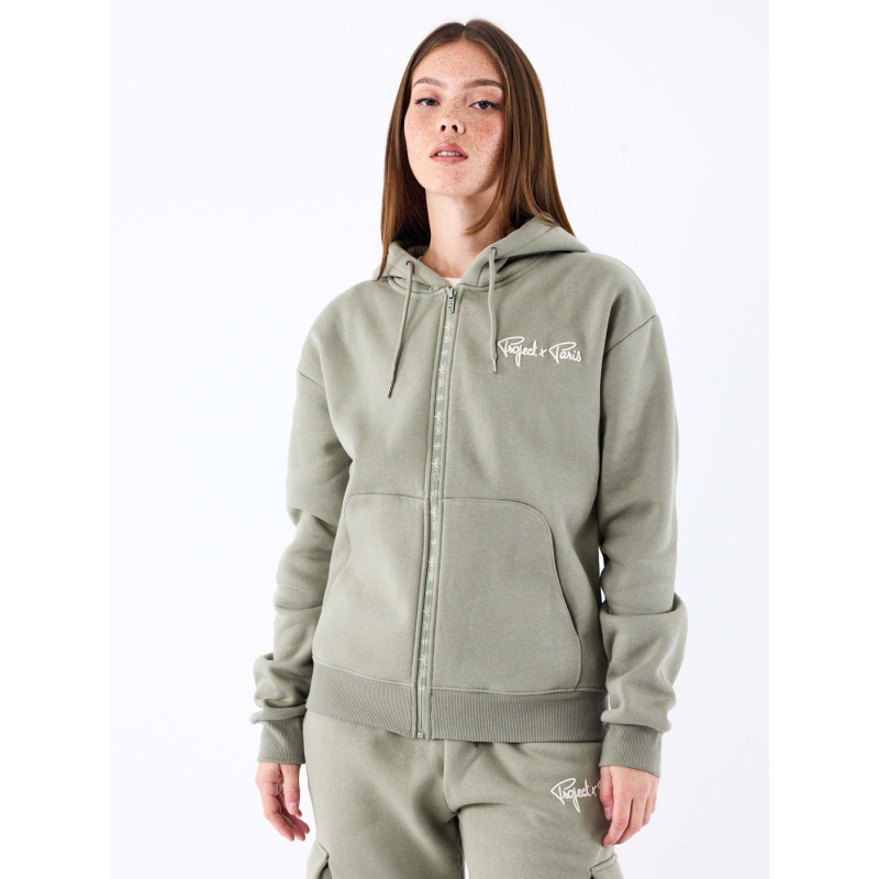Sweat zippé à capuche logo kaki femme - Project X Paris