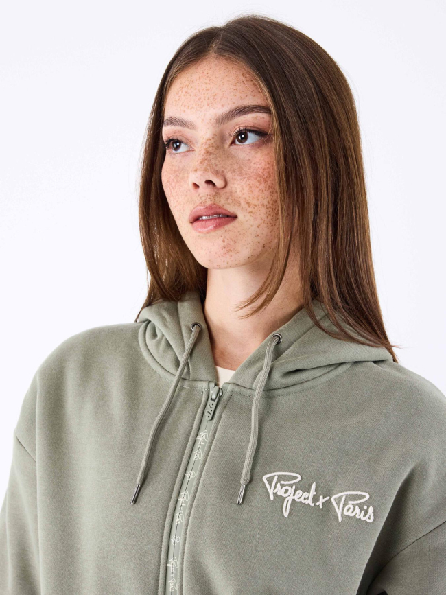 Sweat zippé à capuche logo kaki femme - Project X Paris