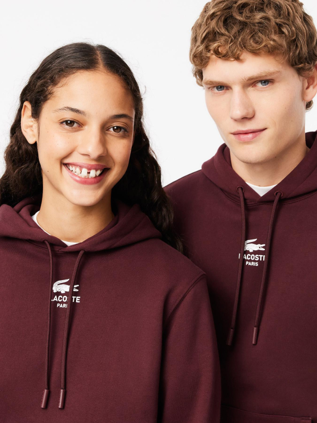 Sweat à capuche logo au dos bordeaux - Lacoste
