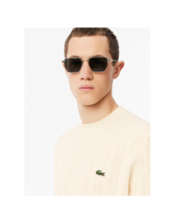 Pull col rond torsadé en laine cardée blanc homme - Lacoste