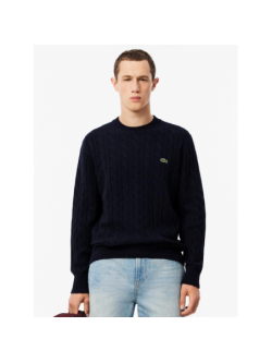 Pull à col rond torsadé en laine cordée bleu homme Lacoste wimod