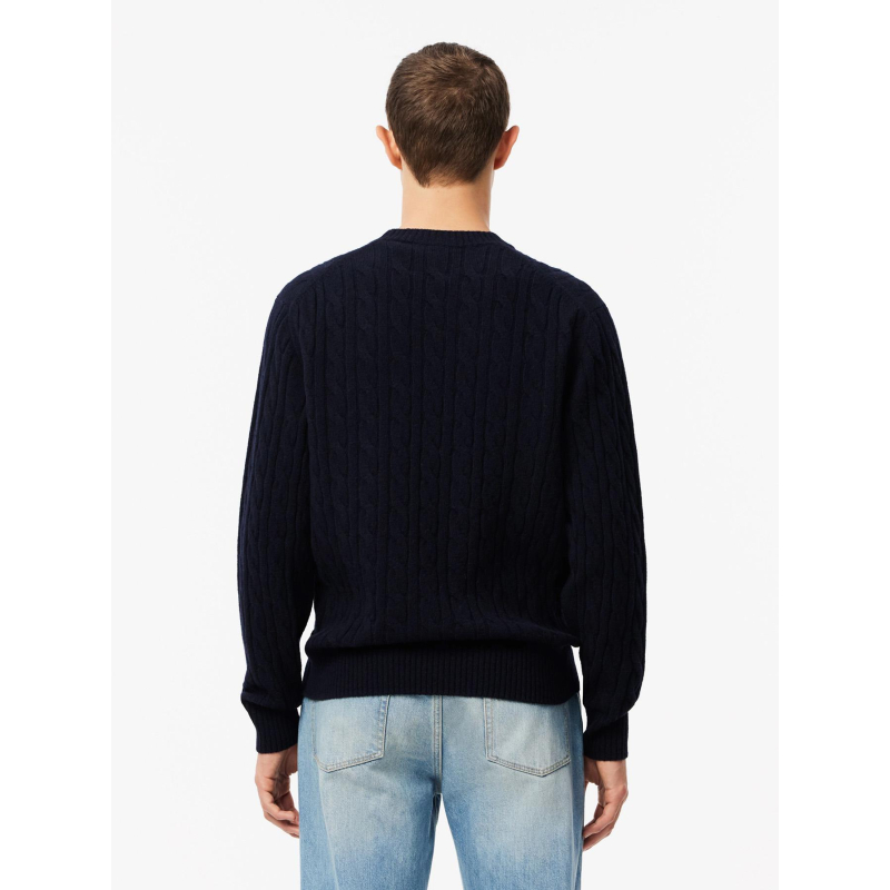 Pull à col rond torsadé en laine cordée bleu homme Lacoste wimod
