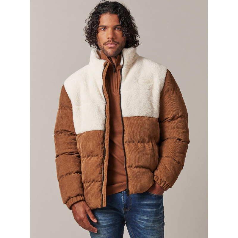 Veste bi-matière velours polaire marron homme - Deeluxe