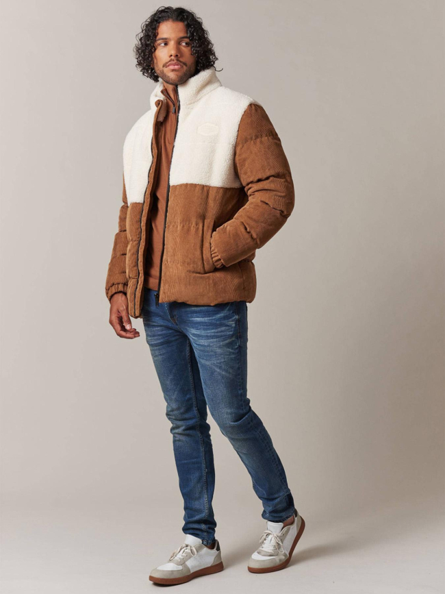 Veste bi-matière velours polaire marron homme - Deeluxe