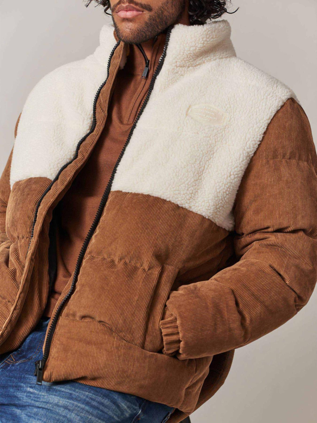 Veste bi-matière velours polaire marron homme - Deeluxe