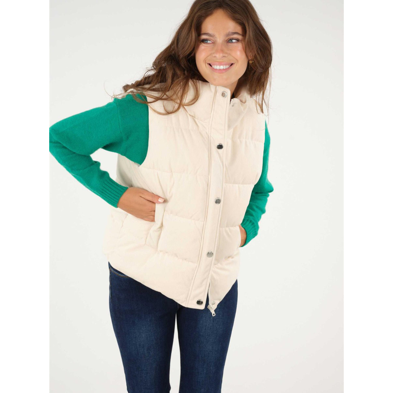 Doudoune sans manche côtelé rayia beige femme - Deeluxe
