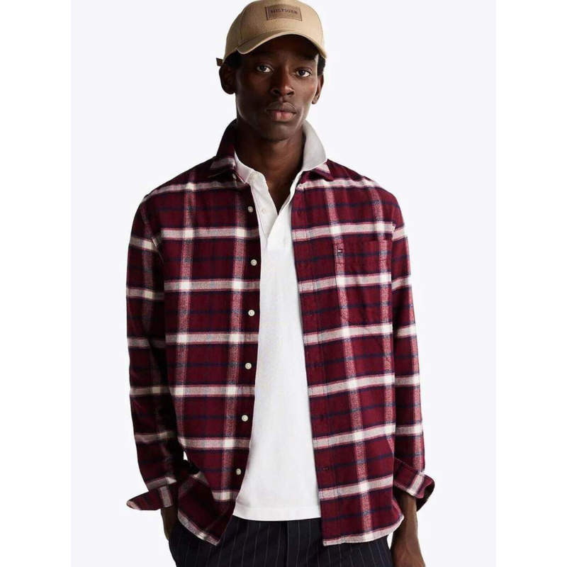 Chemise à carreaux brushed shadow rouge - Tommy Hilfiger