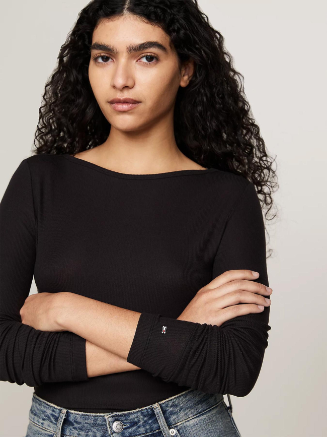 T-shirt manches longues slim tencel noir femme - Tommy Hilfiger