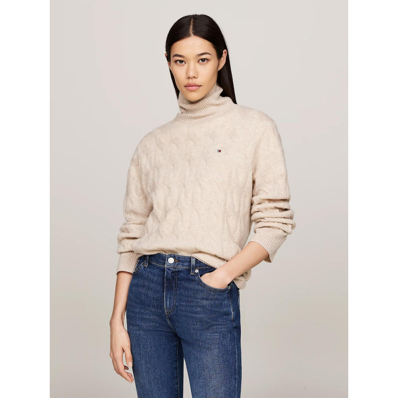 Pull col roulé en laine soft beige femme - Tommy Hilfiger
