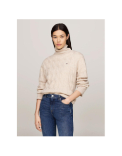 Pull col roulé en laine soft beige femme - Tommy Hilfiger