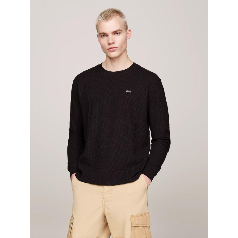 T-shirt manches longues à tissage alvéolé noir homme - Tommy Jeans