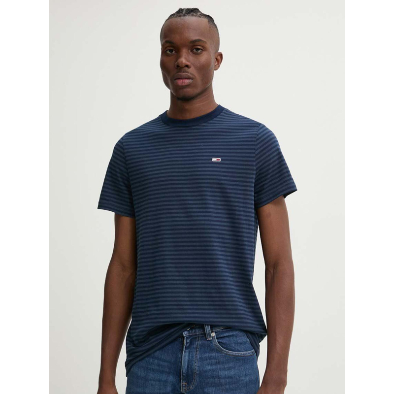 T-shirt slim logo rayé bleu marine homme - Tommy Jeans