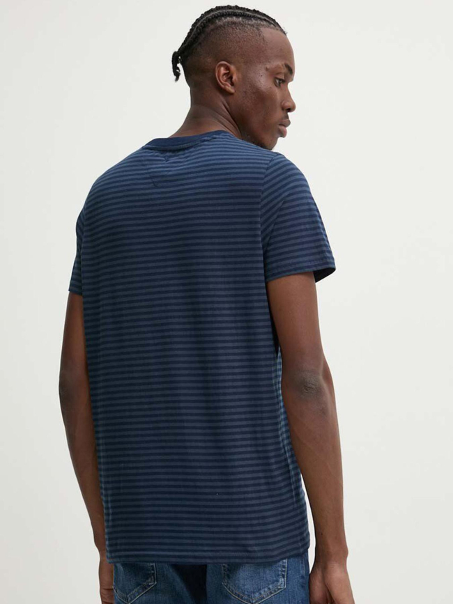 T-shirt slim logo rayé bleu marine homme - Tommy Jeans