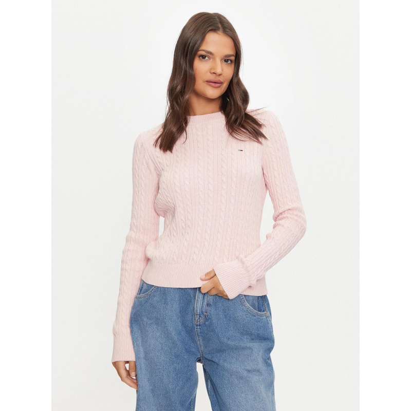 Rose Femme Pull Femme Tommy Jeans Pull à Torsade Cable Essential