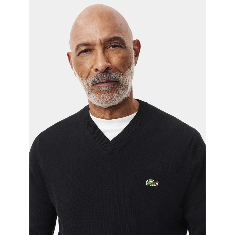 Pull fin à col en v noir homme Lacoste wimod