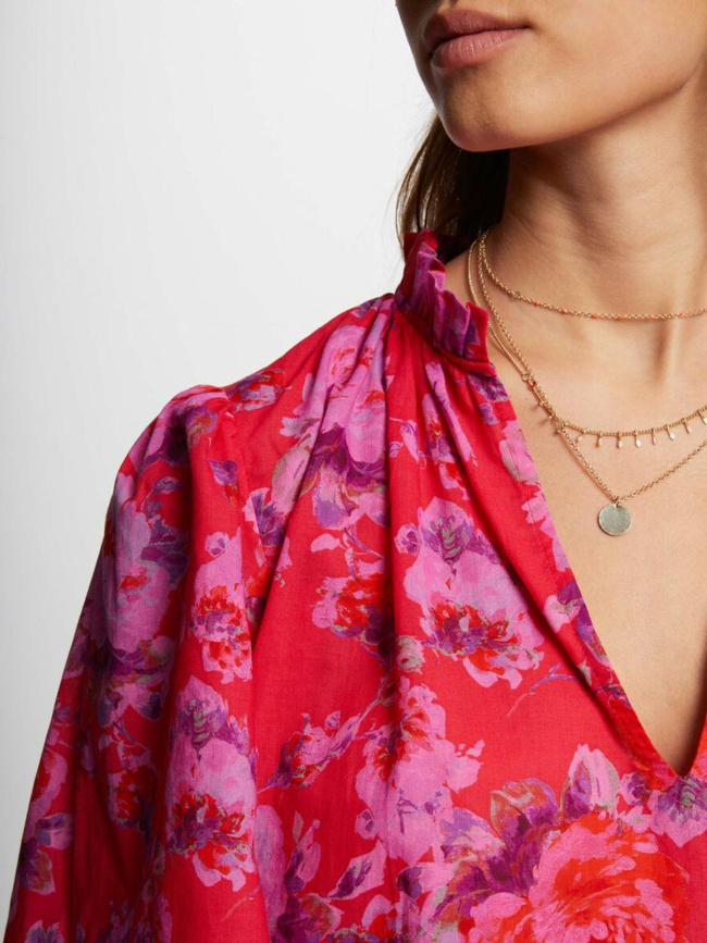 T-shirt col v motifs omelo rouge rose femme - Morgan