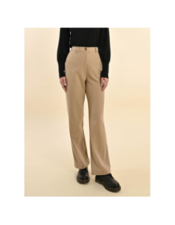 Pantalon droit taille haute beige femme - Molly Bracken
