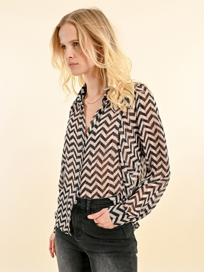 Chemisier imprimé zig zag gris noir femme - Molly Bracken