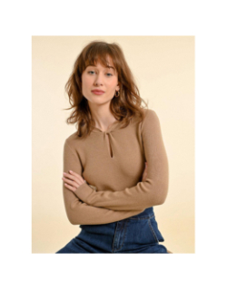 Pull fin col ouvert marron femme - Molly Bracken