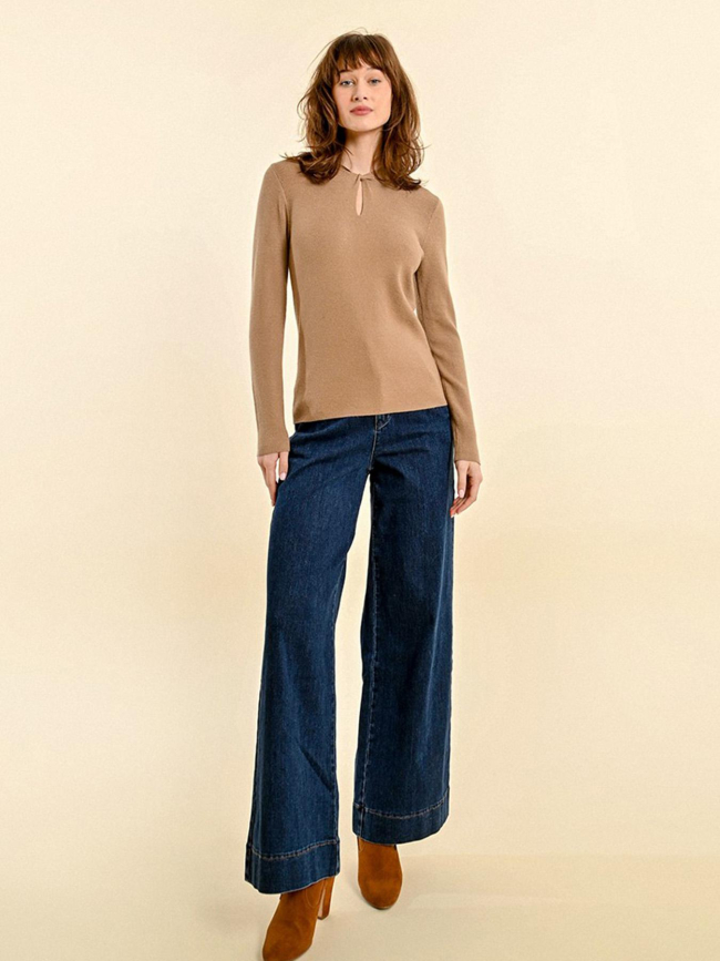 Pull fin col ouvert marron femme - Molly Bracken