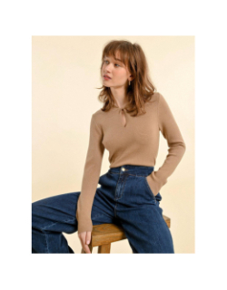 Pull fin col ouvert marron femme - Molly Bracken
