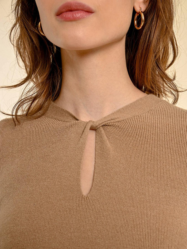 Pull fin col ouvert marron femme - Molly Bracken