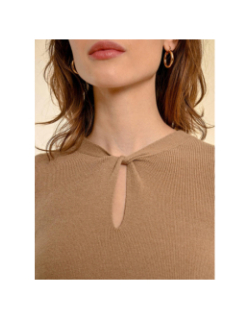 Pull fin col ouvert marron femme - Molly Bracken