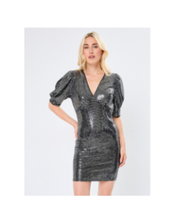 Robe courte à sequins argenté noir femme - Molly Bracken